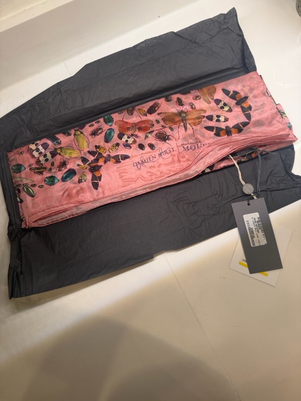 Damian Hurst Alexander McQueen Pink Silk Insect & Jewel Print Scarf Collectors